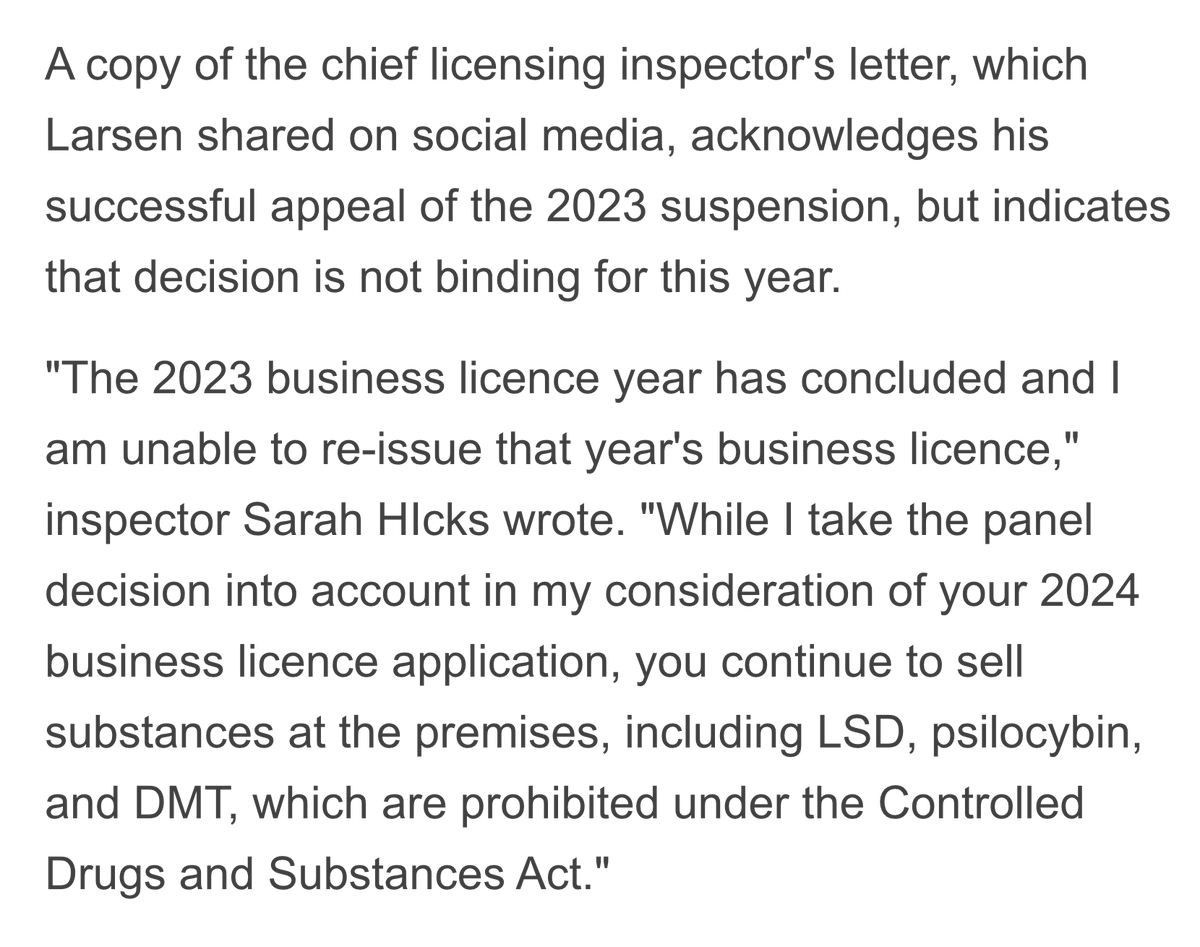Chief License Inspector took away our business license in May 2023. We appealed to City Council, which put off hearing our appeal until March 2024. Now License Inspector says council's order to reinstate our license only applies to 2023 license, not 2024! bc.ctvnews.ca/inspector-orde…