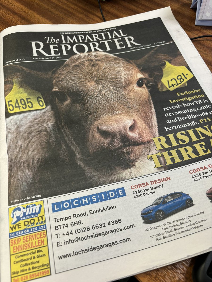 This week’s @impartialrep is in shops now. Exclusive data on the grim reality of Bovine Tuberculosis and its impact on Fermanagh farmers as cases of bTB soar in the county. Essential reading. Report by @wjsmith994 Photography by @JohnMcVittyPix