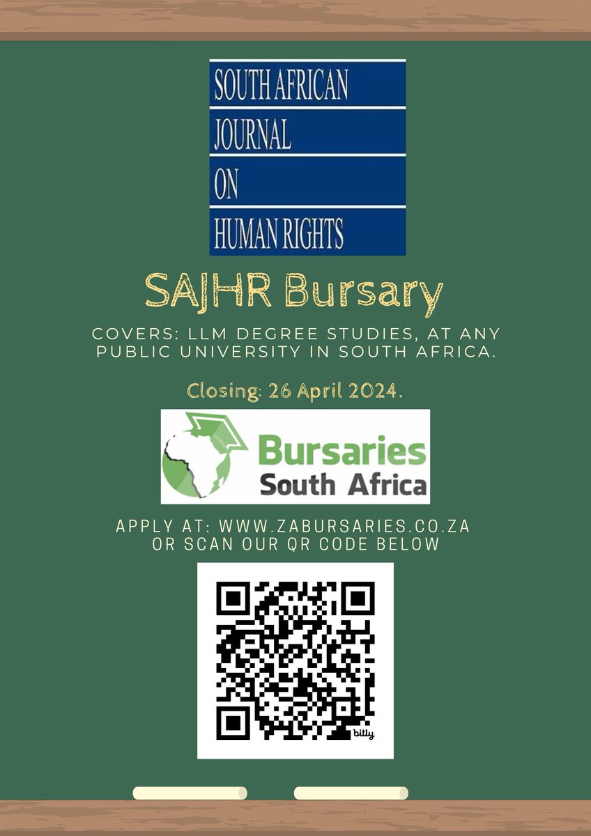 REMINDER: These bursaries are closing TOMORROW, so hurry and apply now!

1. Allan Gray Makers Competition: bit.ly/AllanGrayMakers
2. Erika Theron Trust Scholarship: bit.ly/ErikaTheronSch…
3. SAJHR Bursary: bit.ly/SAJHRbursary

#bursary #bursaries #SABursaries #ZABursaries