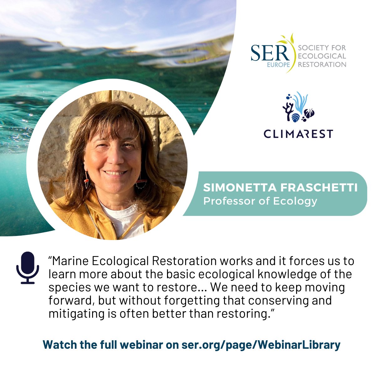 🔦 Shedding light on the #MarineRestoration Expert Panel of the 1st SER Europe and @climarest webinar (1/6) Prof. @simfrasca's research focuses on quantifying biodiversity shifts amidst various stressors. Watch the webinar recording: ser.org/news/670562/Op… #SERWebinar