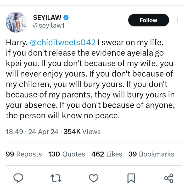 We don't need @chiditweets042 to speak before we report this shamēless Seyi law account. Imagine if it was Harry that went this way with him, you would have seen those usèless Yoruba ronu reporting his account emass. Let's take down that ediots Seyi law account now.