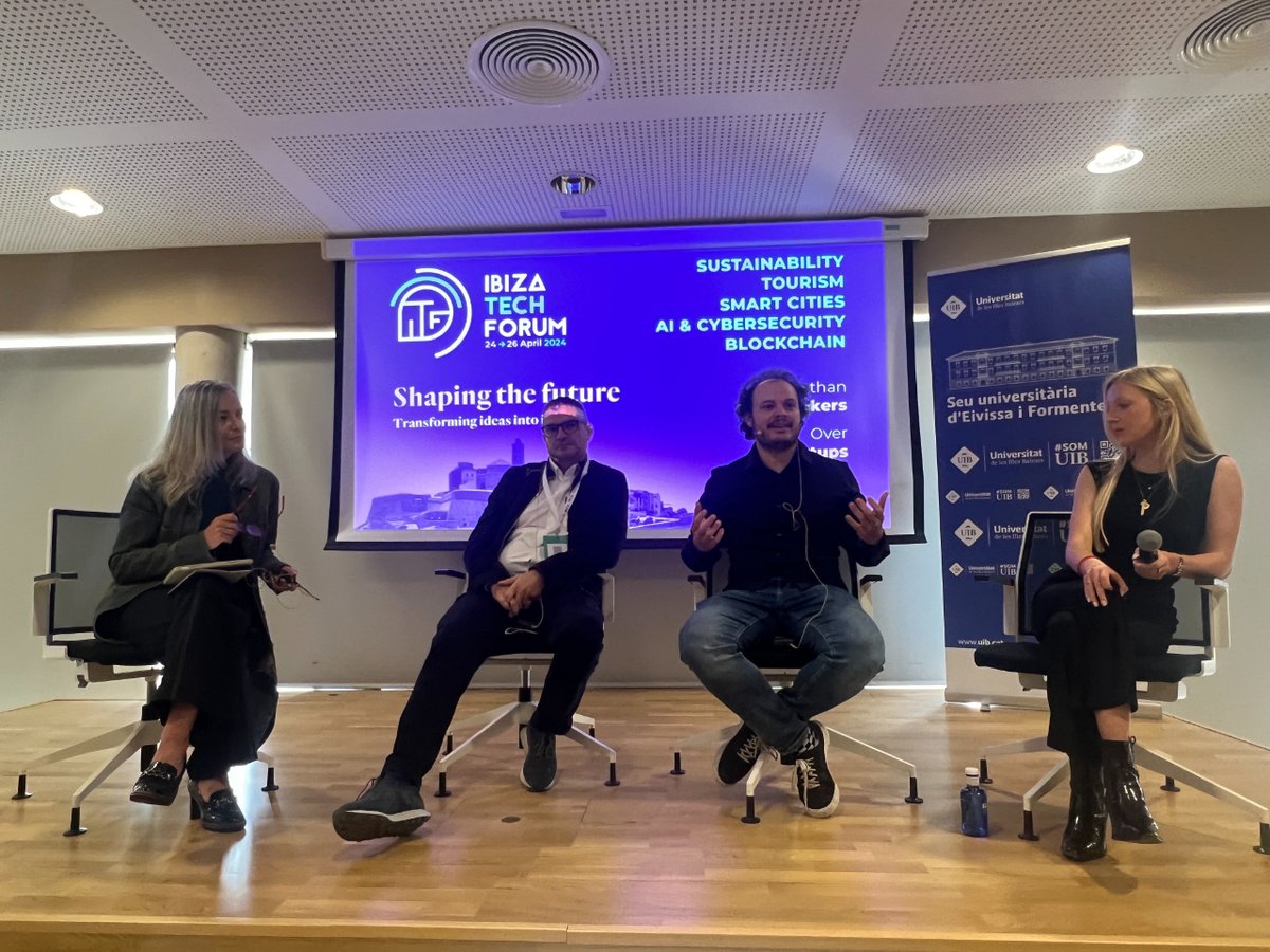 @evaballarin presented 'AI and digital tourism', a with Eleanor Manley, AI Director at TRIBES, Brian Bürger, Account Director at Play The Game Agency, and José Luis Trenco from Mucho Ticket!  @Ibiza_Travel  #IbizaTechForum #DigitalTourism #TurismoDigital #turismo #tourism