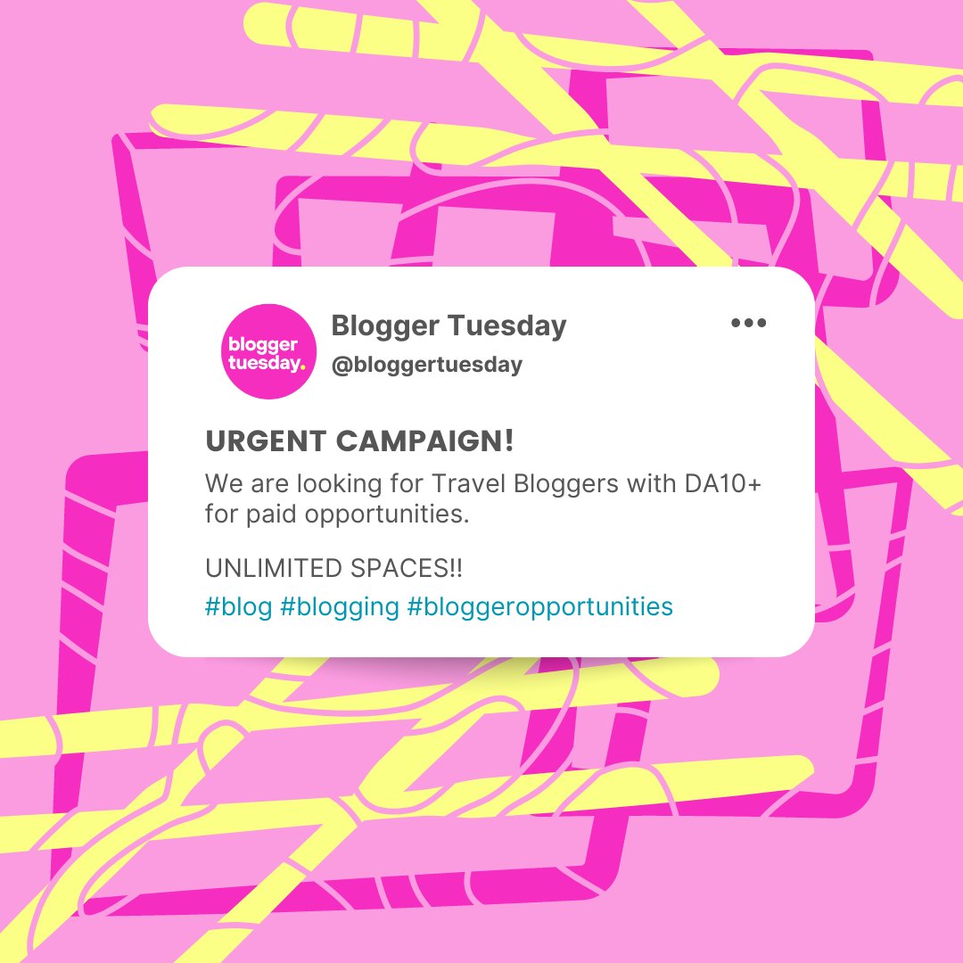 BloggerTuesday's tweet photo. 🚨Calling All Bloggers!!! 📢📢🚨
We have unlimited positions available for bloggers within the Travel niche! 🎉
🎲Drop your links below if you think you fit this category ↘️↘️↘️
#blog #blogging #blogger #Travelblogger
#travelniche #adventure #adventureblogger #adventureblogs https://t.co/P9z7YEv4bc