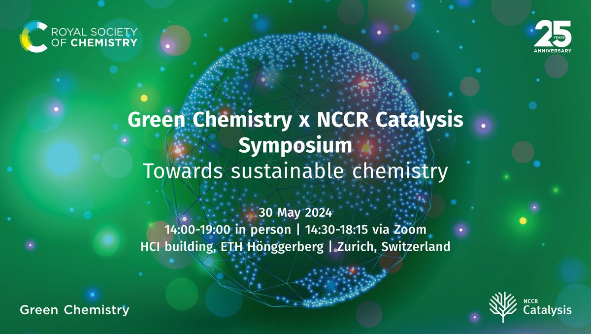 Join @catalysis_eth and @AndreBardow for the Green Chemistry x NCCR Catalysis Symposium on May 30th, hosted together with @green_rsc at @ETH_en! Register in-person 👉🏻 eventbrite.com/e/green-chemis… Register for Zoom webinar 👉🏻 ethz.zoom.us/webinar/regist…