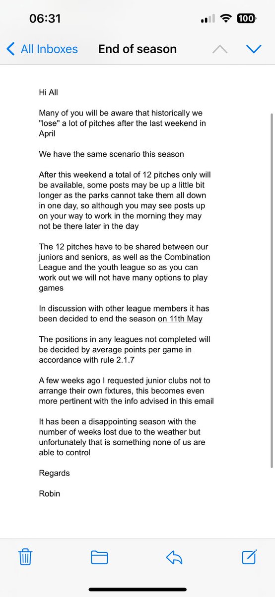 .@jen_burke_ <a href="/ClwbCymric/">Clwb Cymric</a> 
Bore da Jen. We’ve had this from the league this morning. Is there any flexibility from the Parks dept re removal of pitches after this weekend?