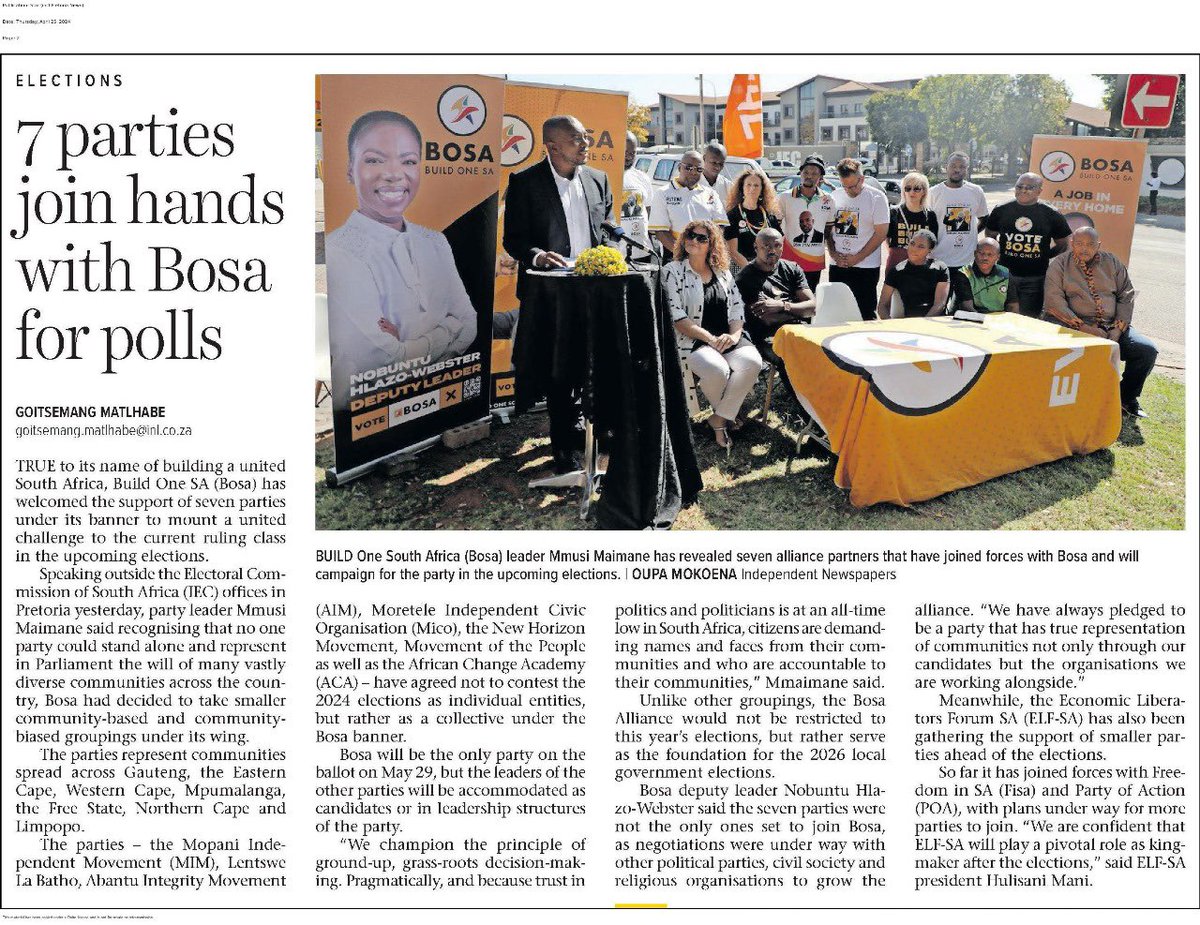 7 Parties join hands with BOSA for polls 
#VoteBOSA2024 
#SAElections24