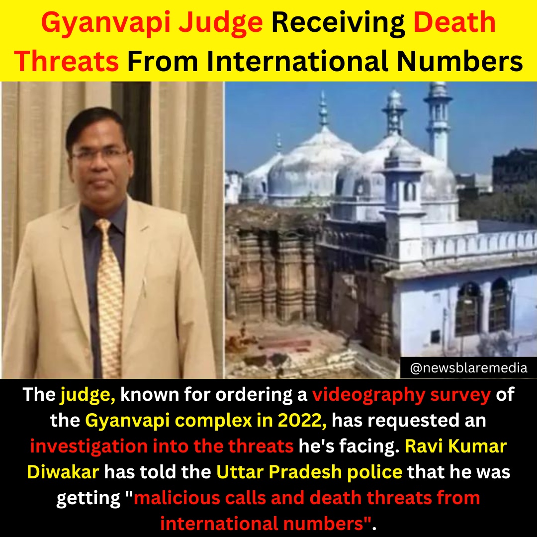 Ravi Kumar Diwakar has told the Uttar Pradesh police that he was getting 'malicious calls and death threats from international numbers'

#GyanvapiCase #Gyanvapi #GyanvapiASIReport #gyanvapijudge #ReceiveIt #DeathThreats #internationalcalls #threatening #CALLS #concerning