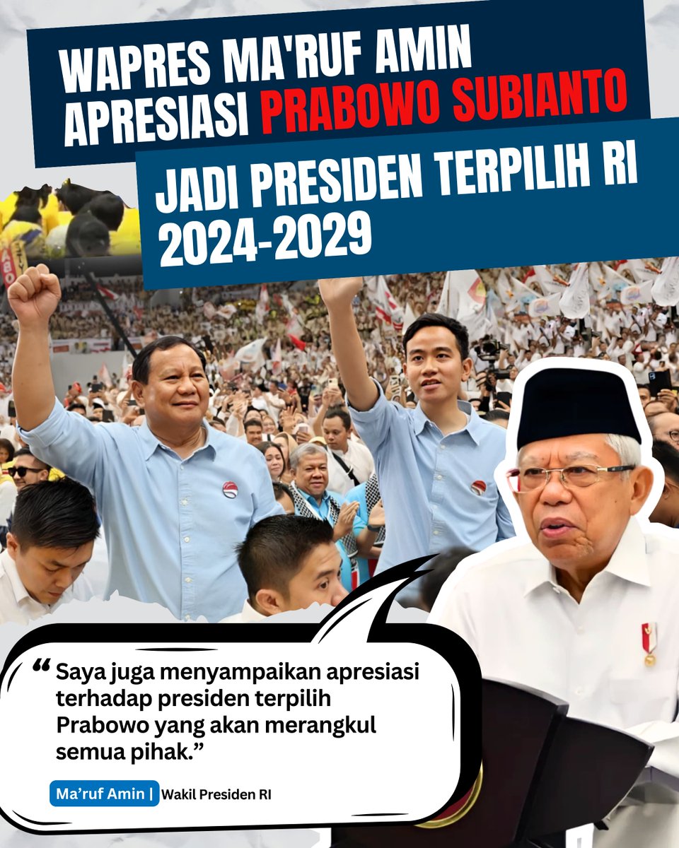 Netizenn08's tweet photo. Wapres Ma'Ruf Amin Apresiasi Prabowo Subianto Jadi Presiden Terpilih RI 2024-2029  #PrabowoPresiden #PrabowoGibran #Pilpres2024 https://t.co/qwBQj3qIvB
