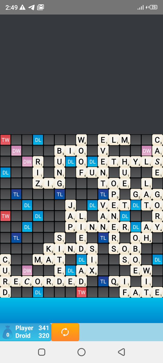 This win against computer comes once in a long while because computer (Droid) has access to the tiles, I guess. @AdekemiSaliu #scrabble