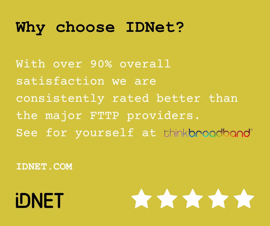 Consistently beating all the big names for overall satisfaction, reliability & customer service 💪🏽
👉🏽 bit.ly/3PrxlTY 
#broadband #internet #WiFi #ethernet #leasedlines #uksupport #ipv6 #staticip #gaming #fibre #fttp #bcorp #voip #isp #thinkbroadband