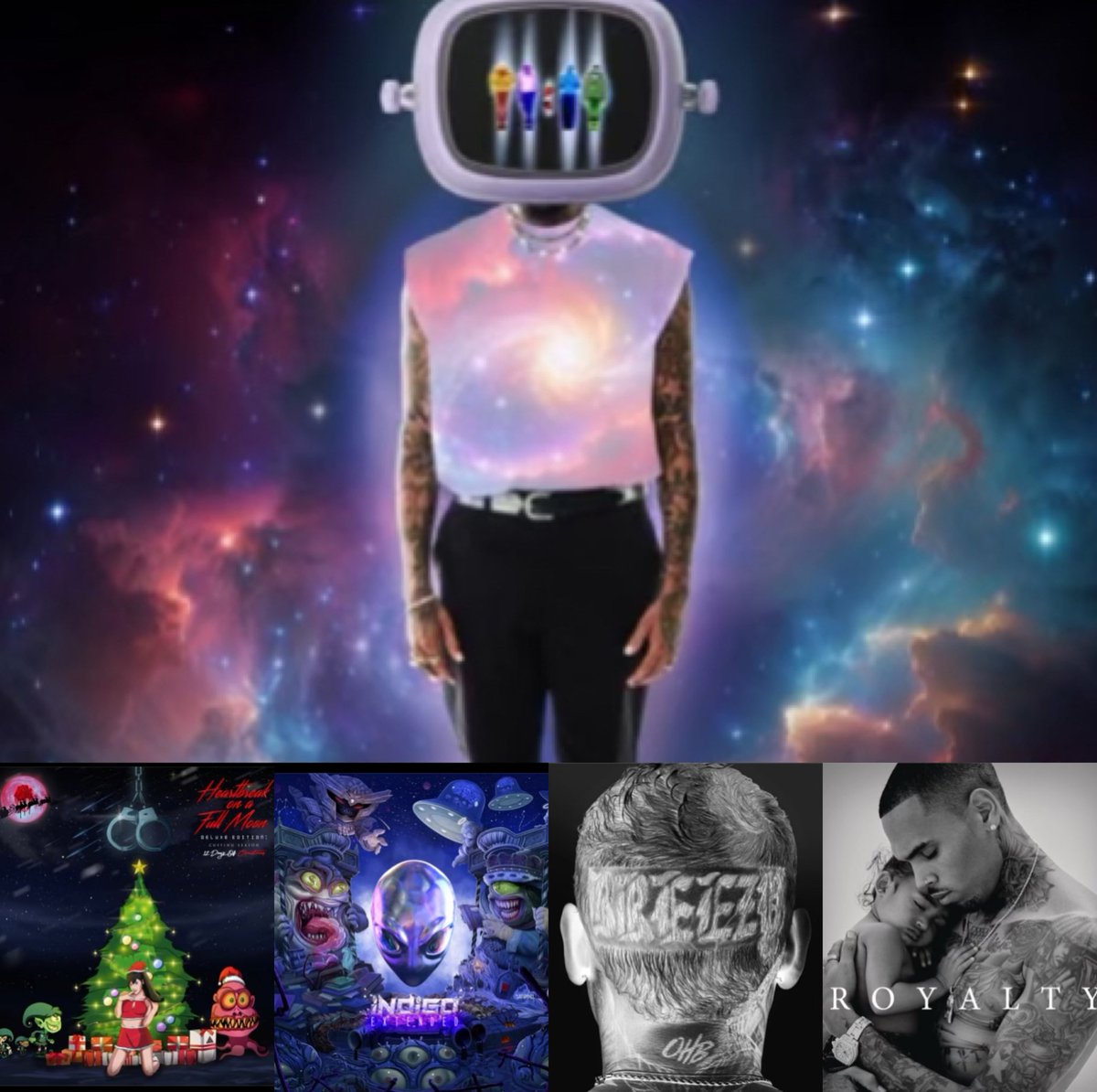 📈 #ChrisBrown’s last five albums current total Spotify streams. (2015) Royalty - 818 Million (2017) Heartbreak on a full moon - 2.1 Billion (2019) Indigo - 3.4 Billion (2022) Breezy - 573 Million (2023) 11:11 - 490 Million