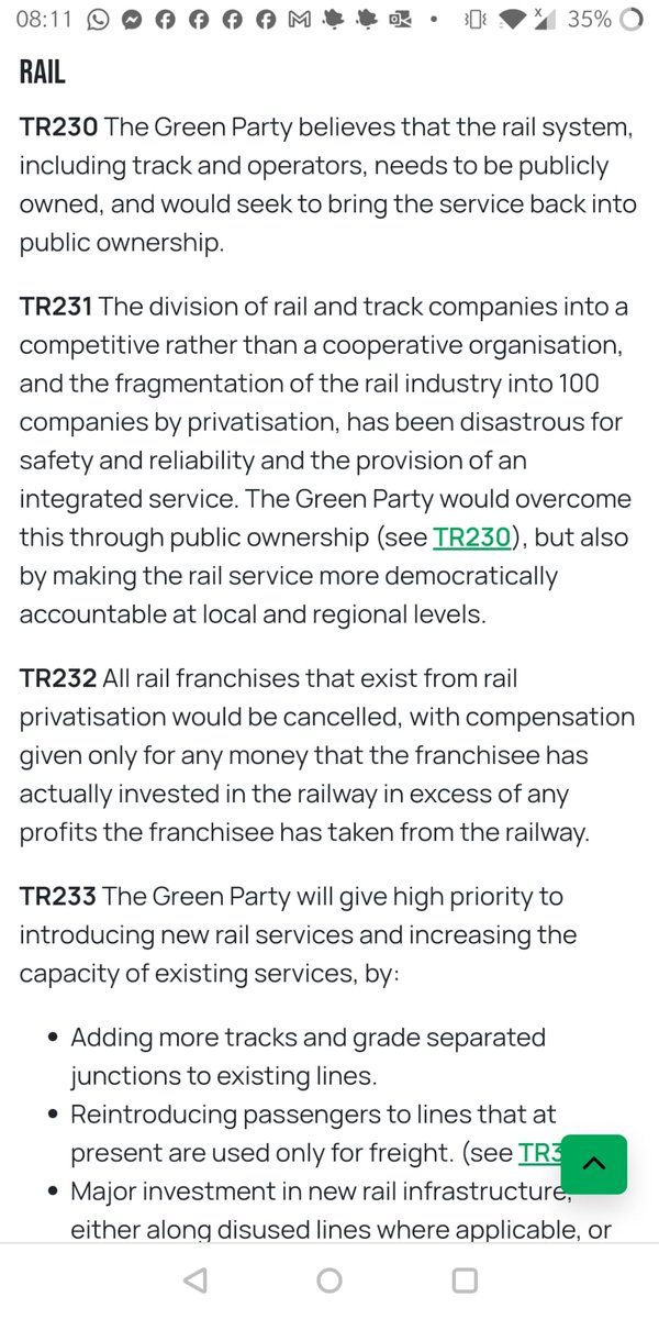 The Green Party has had a policy on the railways forever. I want the NHS to be saved as well, of course. Just thought that I would share this.