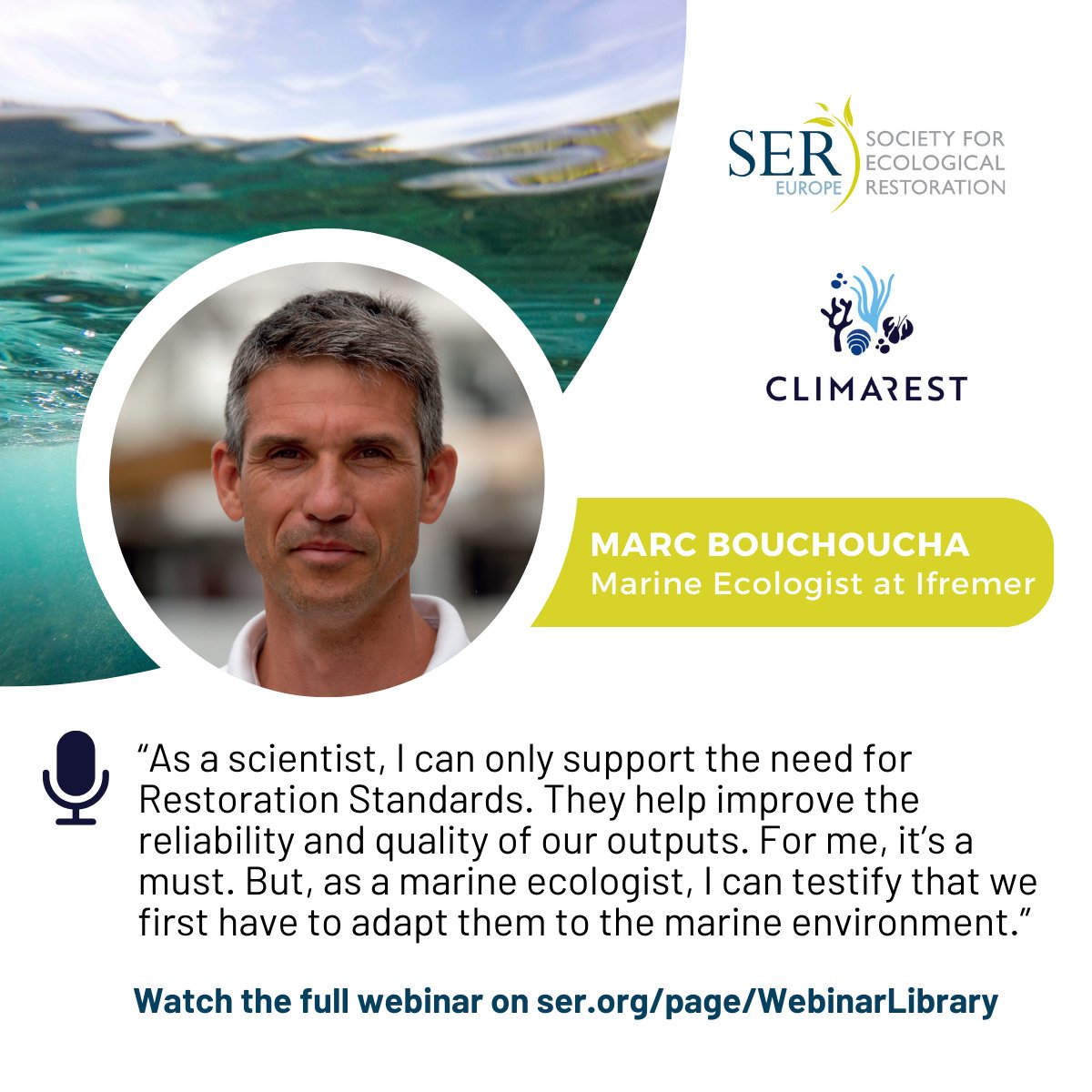 🔦 Shedding light on the #MarineRestoration Expert Panel of the 1st SER Europe and @climarest webinar (2/6) Marc researches urban marine ecosystems' ecological dynamics and evaluates restoration efforts' effectiveness. Watch the webinar recording: ser.org/news/670562/Op…