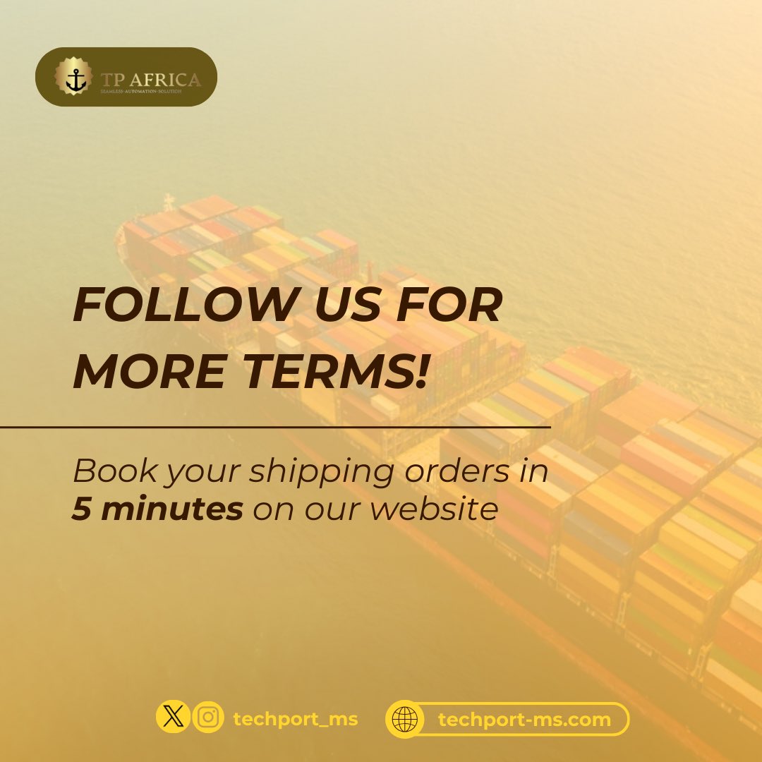 Step into the inner world of shipping for a few minutes to learn some of the frequently used terms in Ocean Shipping.

Follow @techport_ms for more terms 👌🏼

=
#Opay TOBE Dana Air Seyi Law N2 Token EFCC Chairman zulu adigwe Saudi Arabia TSTV #lautech #PerfectMatchXtra Hybe Reno