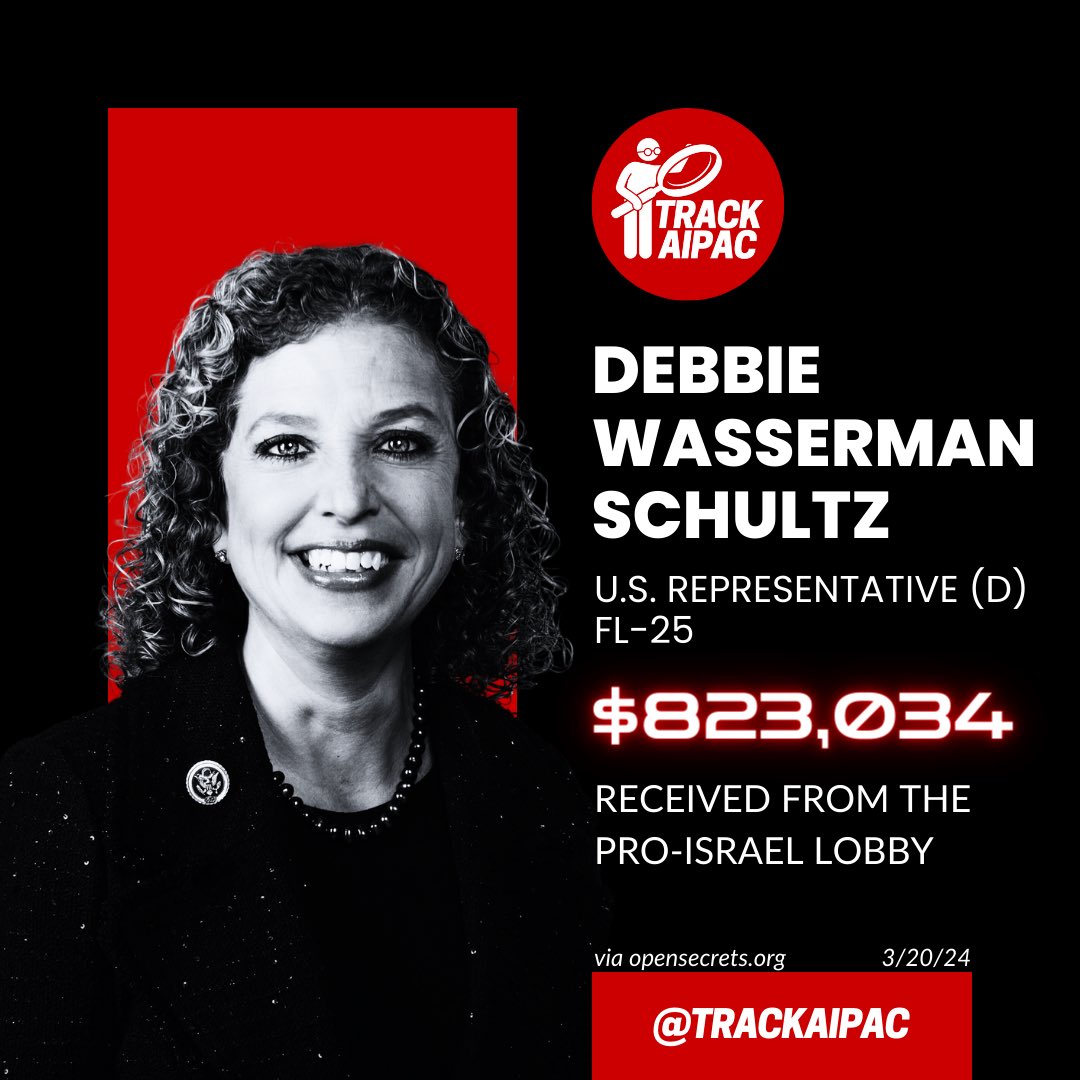 @RepDWStweets Debbie Wasserman Schultz works non-stop to peddle Israeli propaganda and support genocide. Follow and support her opponent, @JenforFL25! #RejectAIPAC