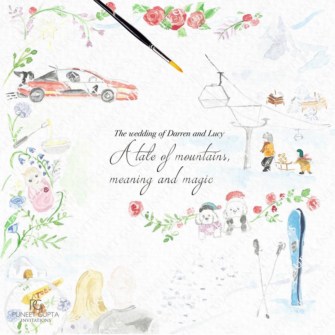 #PGTribe
Designed exclusively for the couple, the invitation is more than just a piece of paper; it’s a hand-painted storybook brought to life.

#Swisswedding #mountainwedding #destinationwedding #luxurywedding #snowwedding #luxuryinvitations #invitationdesign #