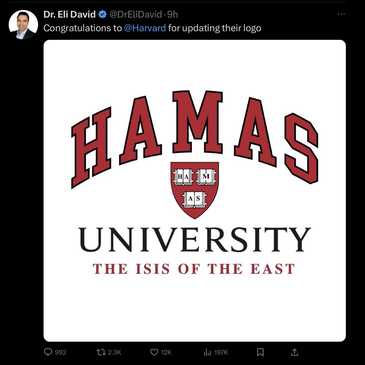 1. They have completely lost the argument.

2. Is he suggesting that Harvard should be obliterated, ‘human shields’ included? All of Gaza’s 19 universities obliterated, citing Hamas.

3. Weaponised words like antisemitism, Nazis, ISIS, Hamas, etc., have lost all potency.

#Gaza