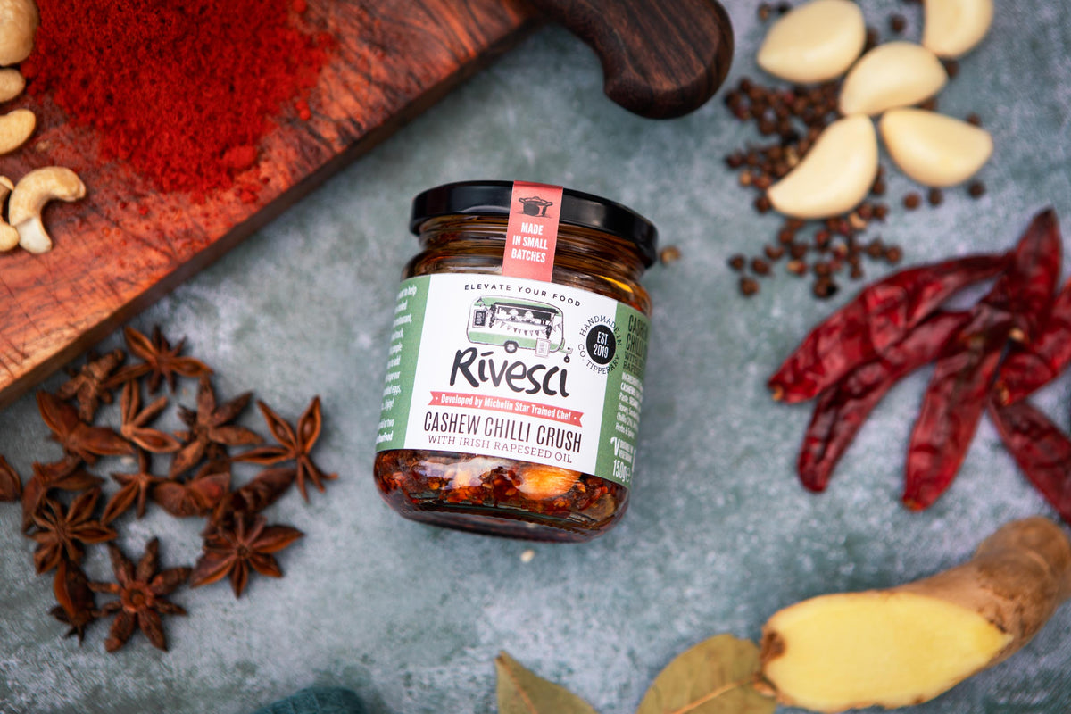 Elevate your food with delicious premium condiments from Shannon and Declan at Rivesci. Try the Cashew Chilli Crush, created by Michelin Star trained Chef Declan, with poached egg and avocado for a delicious brunch. Visit rivesci.ie to find out more.