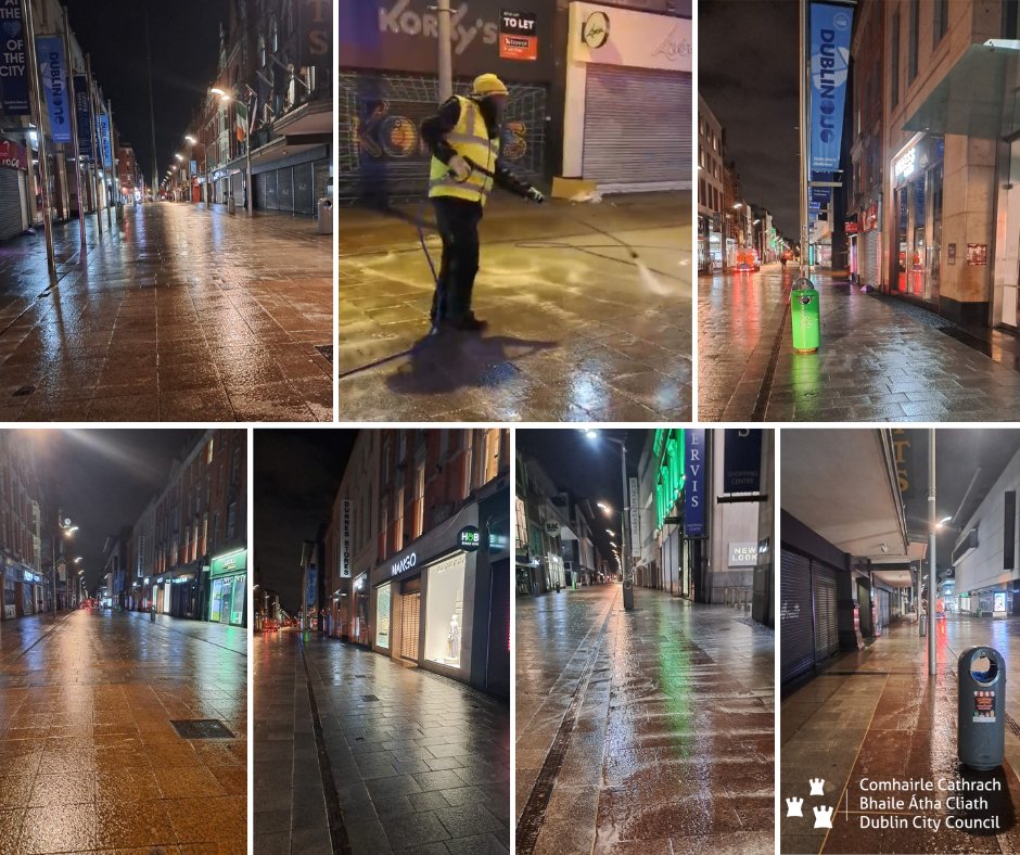 Overnight deep clean carried out at Henry Street & Mary Street. It's lovely to wake up to #Dublin looking beautiful. Thanks David & team. #nightshift #YourCouncil #wastemanagement