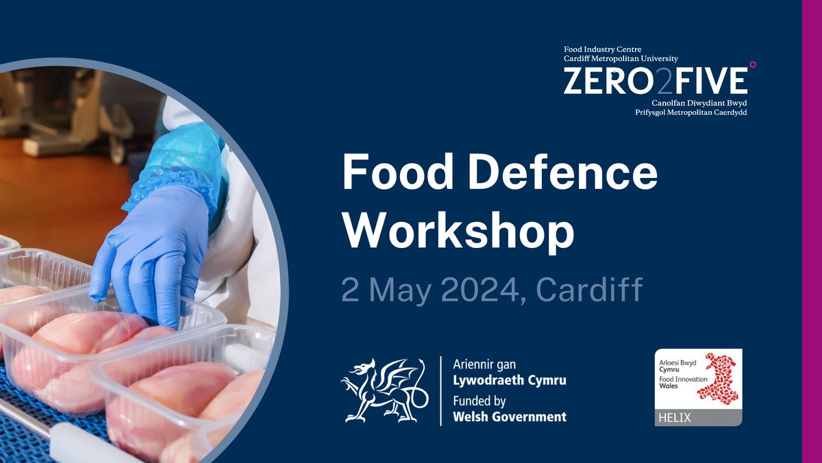 Last few spaces available! 🗓️2 May 2024, Food Defence Workshop @CardiffMet Ideal for anyone involved in preparing, implementing or reviewing food defence threat assessments at a food manufacturing site based in Wales? Register your free place today ➡️eventbrite.co.uk/e/food-defence…