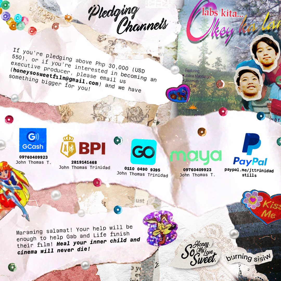 burningsisiw's tweet photo. If you're pledging above Php 30,000 (USD 550), or if you're interested in becoming an executive producer, please email us (honeysosweetfilm@gmail.com) and we have something bigger for you! 

30,000 (USD 550) and above 
📍 Co-producer Credit
📍 Invitation to thesis defense screening
📍 Invitation to screening party
📍 Final film poster (A2 size)
📍 Access to JT’s previous works and screenplays
📍 Access to JT’s photography ebook
📍 Honey Merch

10,000 (USD 200) and above
📍 Associate Producer Credit
📍 Invitation to thesis defense screening
📍 Invitation to screening party
📍 Final film poster (A2 size)
📍 Access to JT’s previous works
📍 Access to JT’s photography ebook
📍 Honey Starter Merch

5,000 (USD 100) and above
📍 Acknowledgment in film credits
📍 Invitation to screening party
📍 Final film poster (A4 size)
📍 Access to JT’s previous works
📍Honey Basic Merch

3,500 (USD 65) and above
📍 Acknowledgment in film credits
📍 Invitation to screening party
📍 Final film poster (A4 size)
📍 Access to JT’s previous works

1,000 (USD 20) and above
📍 Acknowledgment in film credits
📍 Invitation to screening party
📍 Final film poster (A4 size)

500 (USD 10) and above
📍 Acknowledgment in film credits
📍 Invitation to screening party

Below 500 (USD 10) 
📍 Acknowledgment in film credits
