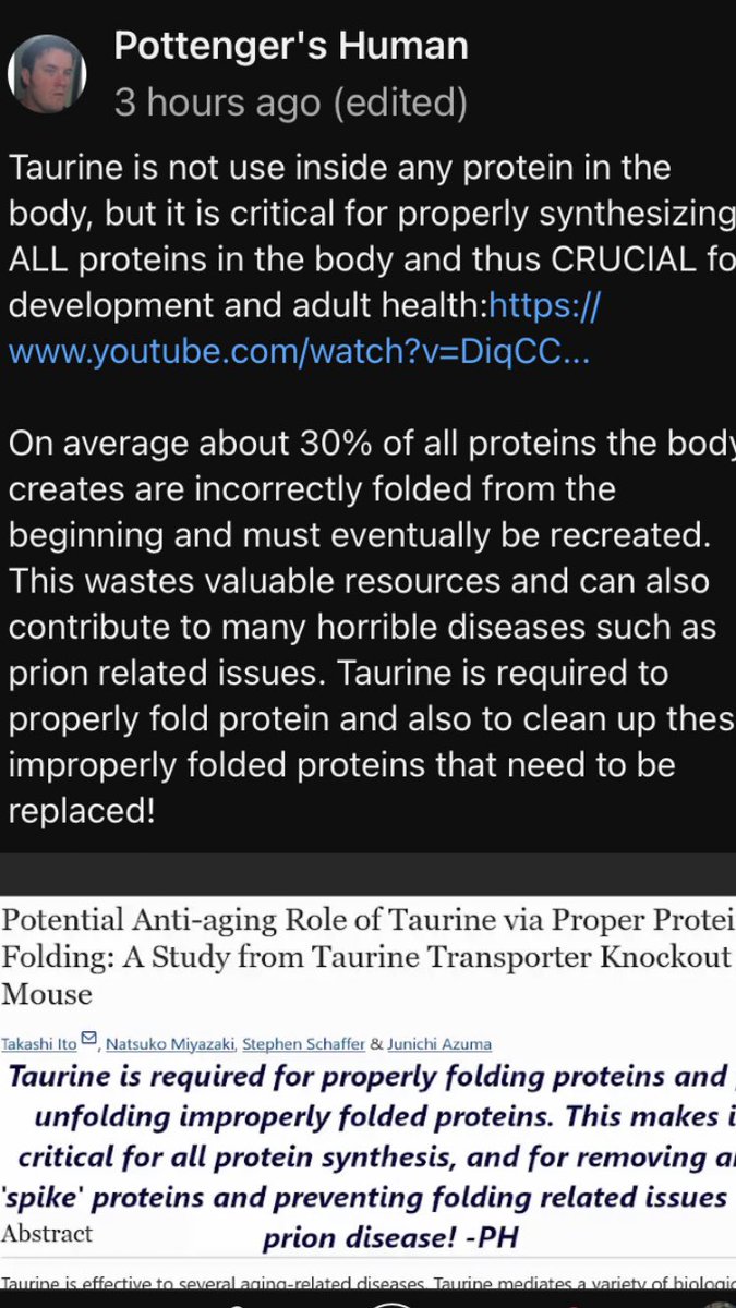 Follow this guy in YouTube. He knows what he’s talking about. #Taurine #Antiaging