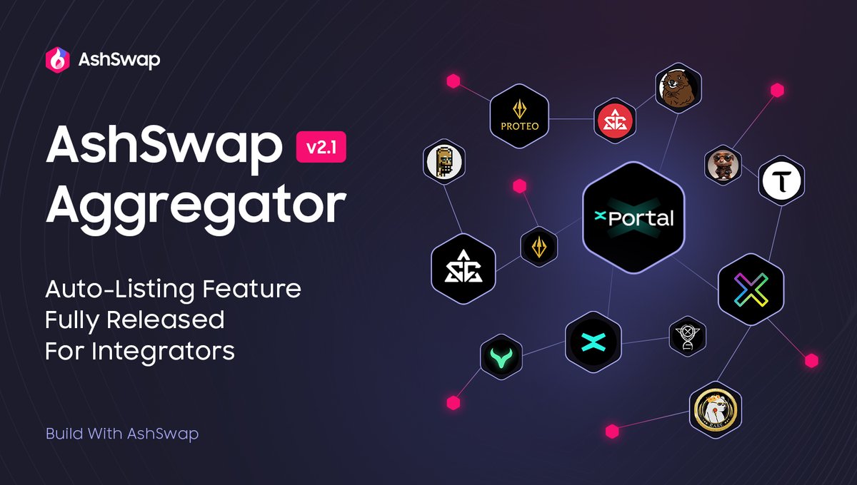 AshSwap Aggregator v2.1 with Auto-listing is Live for Integrations! This full release allows more ESDT tokens to be supported on our existing integrated protocols, including @xPortalApp and other trading platforms. Looking for the best DEX Aggregator solution for your…