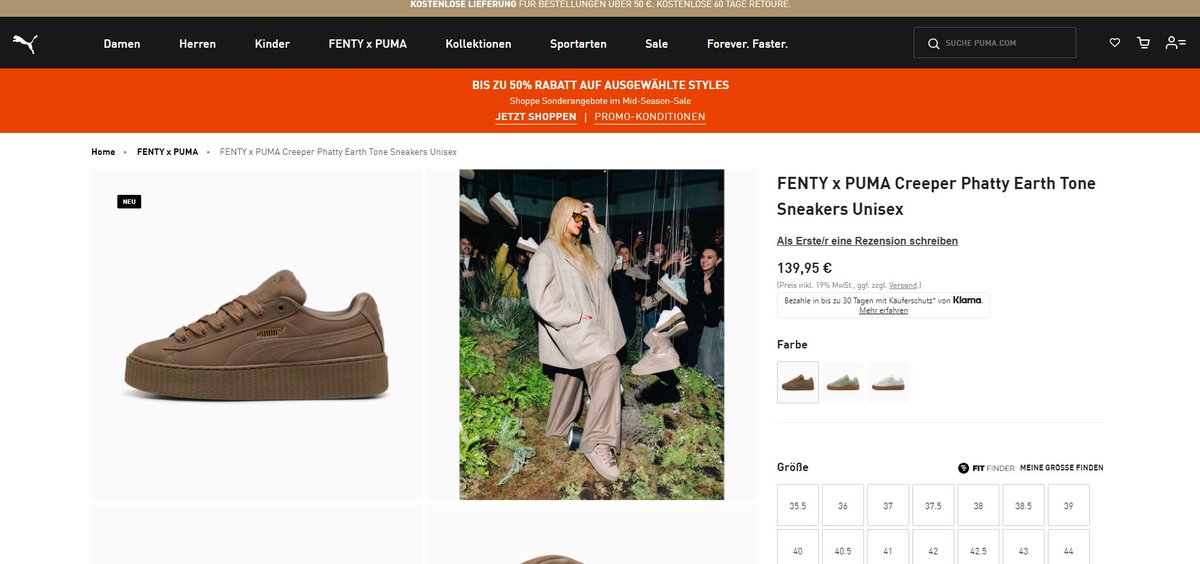 Puma is dope for including these event pics of Rihanna within the product pics on the site. #FENTYxPuma #Creeper #Phatty #EarthTones