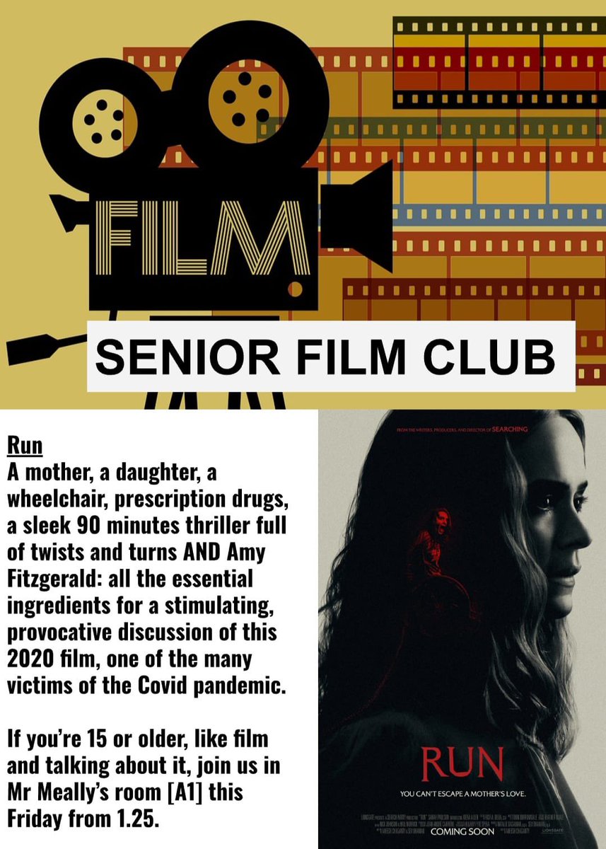 SENIOR FILM CLUB Our last two films have focused on parenting: complete lack of OR suffocating excess of. A terrifying warning to all our members...