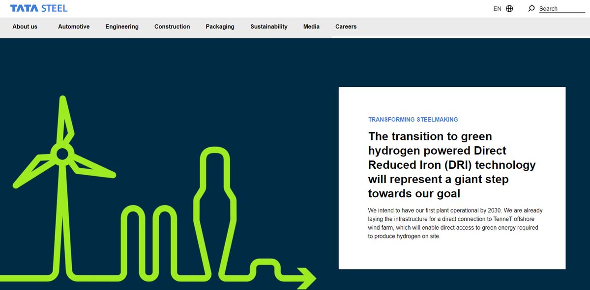 Op de eigen website doet #TataSteel nog steeds aan misleidende reclame. Mond vol over plannen met groene waterstof terwijl ze feitelijk willen investeren in aardgas met CO2-opslag. Opnieuw een fossiele route. tatasteeleurope.com/sustainability…