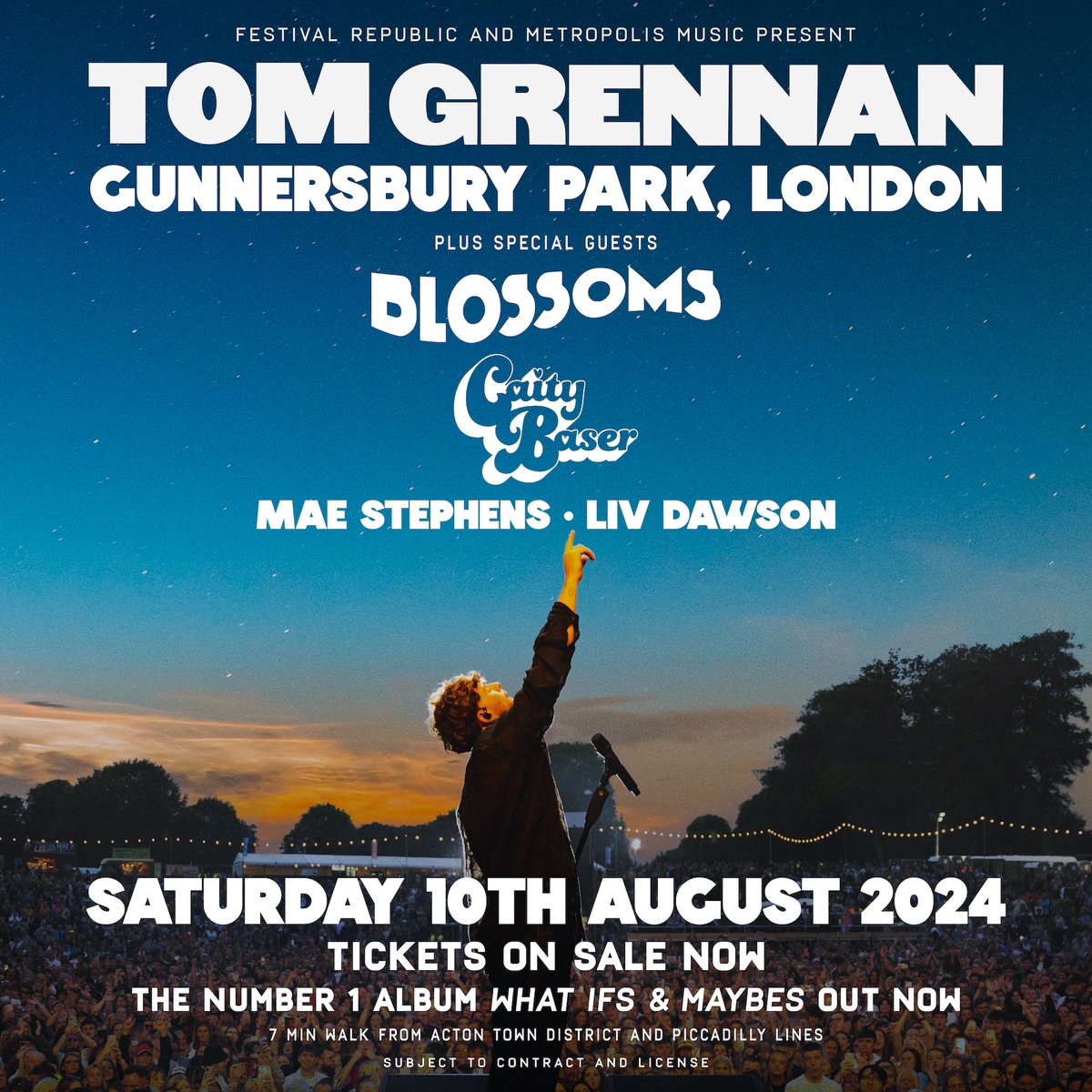 JUST ANNOUNCED 🚨 @Tom_Grennan's HUGE show at Gunnersbury Park this August has gotten even bigger with @BaserCaity, @mae_stephens_ and @livdawsonmusic all added to the lineup! 🔥 Tickets are on sale now, you don't want to miss this one! 👉 bit.ly/3UxYQ19