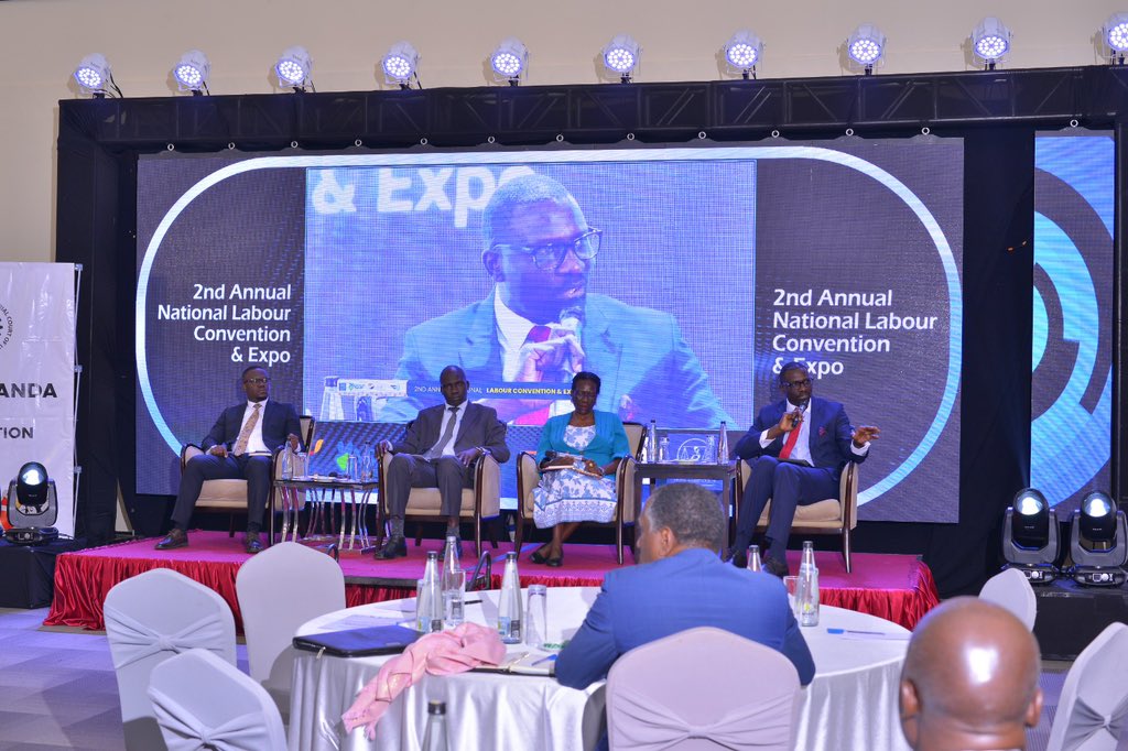 Happening now: Day 2 of the National Labour Convention & Expo under the theme: 'Improving Access to Justice: Equity & the Future of Work.’ urging for accelerated dev't of the legal framework for worker protection, particularly aimed at curbing  exploitation.

 #EnablingChange