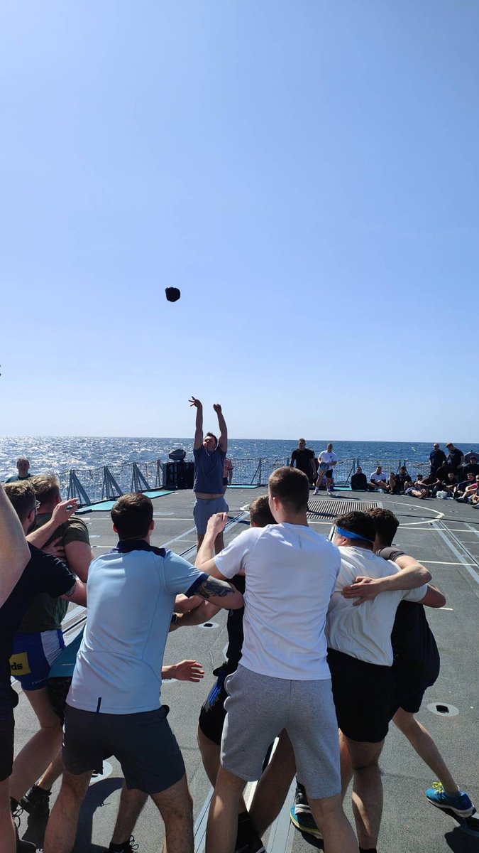 NAVYfit's tweet photo. HMS ST ALBANS enjoyed their first flight deck sports afternoon onboard since coming out of refit.
Friendly and competitive bucket ball fixtures were held to help build the team ethos of the new ships company, embracing the power of sport! 💪
#NAVYfit #royalnavy #bucketball https://t.co/hZoyQyvIfY