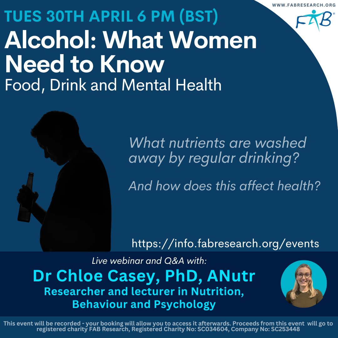 Alcohol: What Women Need to Know Food, Drink and Mental Health Tuesday 30th April 2024 6.00 - 7:30 pm (BST) Join our live webinar: ow.ly/oyIN50Rh1EI What nutrients are washed away by regular drinking? And how does this affect health? #MindfulDrinking #DrinkResponsibly