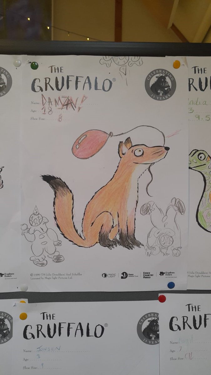 ExploreEssex's tweet image. We'll be randomly picking our April winner of #TheGruffalo 's 25thBirthday #ColouringCompetition soon. 🐭🦉🦊🐍

For your chance to WIN £50 worth of goodies, visit Thorndon Country Park or the Stickman Trail at Weald Country Park this weekend!  

 explore-essex.com/whats-on/gruff….