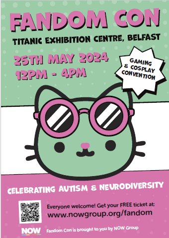FANDOM CON is back and it is bigger and better! 

Come along on Saturday 25th May for an afternoon of Gaming and Cosplay.

Scan the QR code below for a free ticket to this event.

#Cosplay #Inclusion #Gaming #Belfast #AutismInclusion