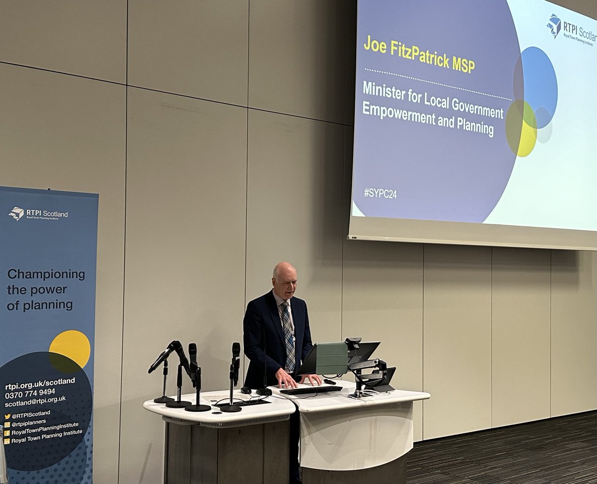 Great to hear Planning Minister @JoeFitzSNP speak so positively and passionately about planning and planners at today’s Scottish Young Planners’ Conference in Glasgow #SYPC24