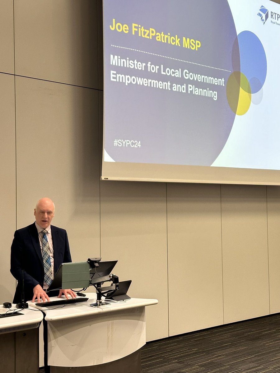 Great to hear our Minister @JoeFitzSNP speaking this morning at the #SYPC24 @RTPIScotland acknowledging the important role young planners will play in our journey to net zero.