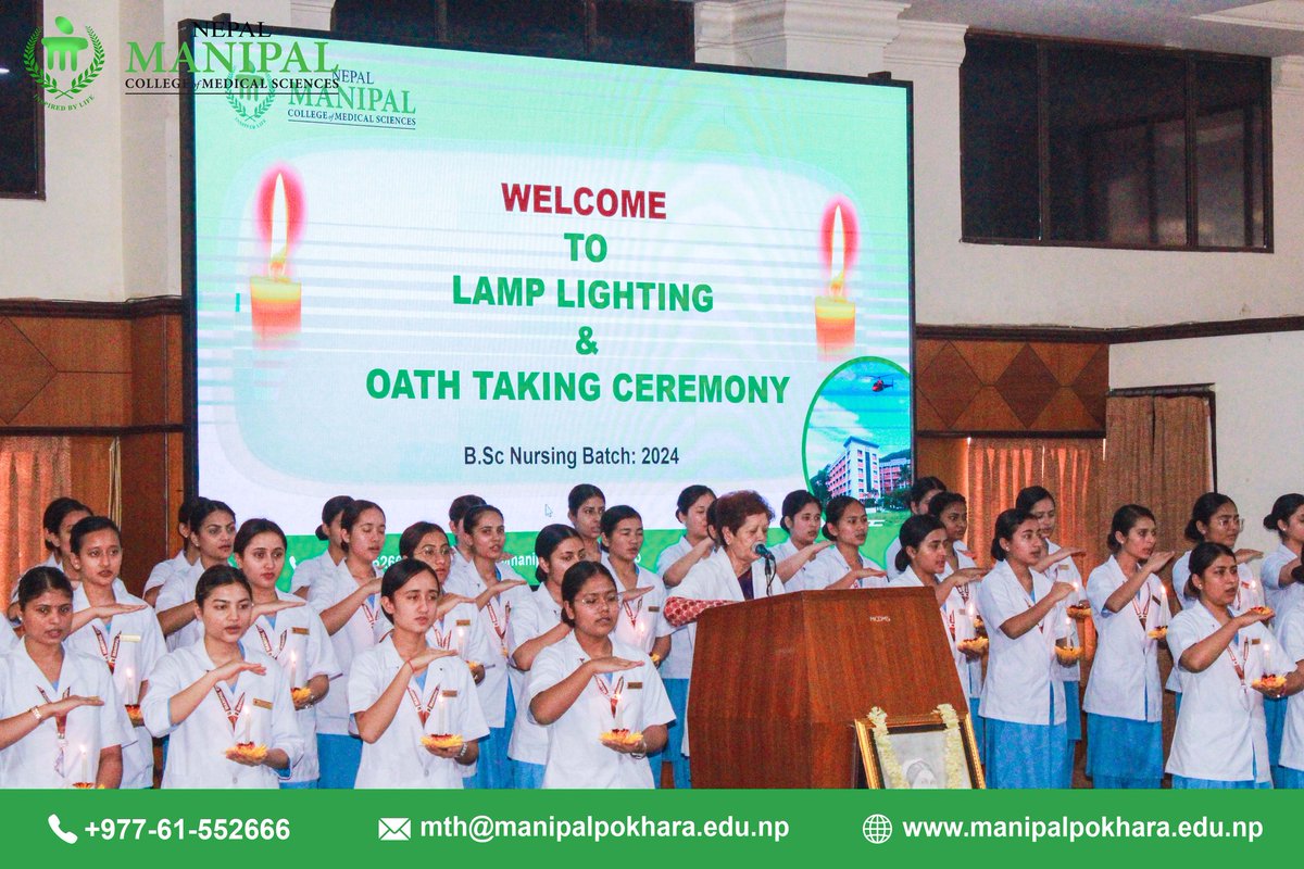 NepalManipal's tweet photo. MANIPAL College of medical sciences, NURSING PROGRAM celebrates
"LAMP LIGHTING AND OATH TAKING CEREMONY"
of B. Sc. Nursing 2024 Batch.
#NepalManipal #NepalManipalTeachingHospital #ManipalPokhara #PokharaManipal #BatasManipal #ManipalBatas https://t.co/ikPyo5GHo7