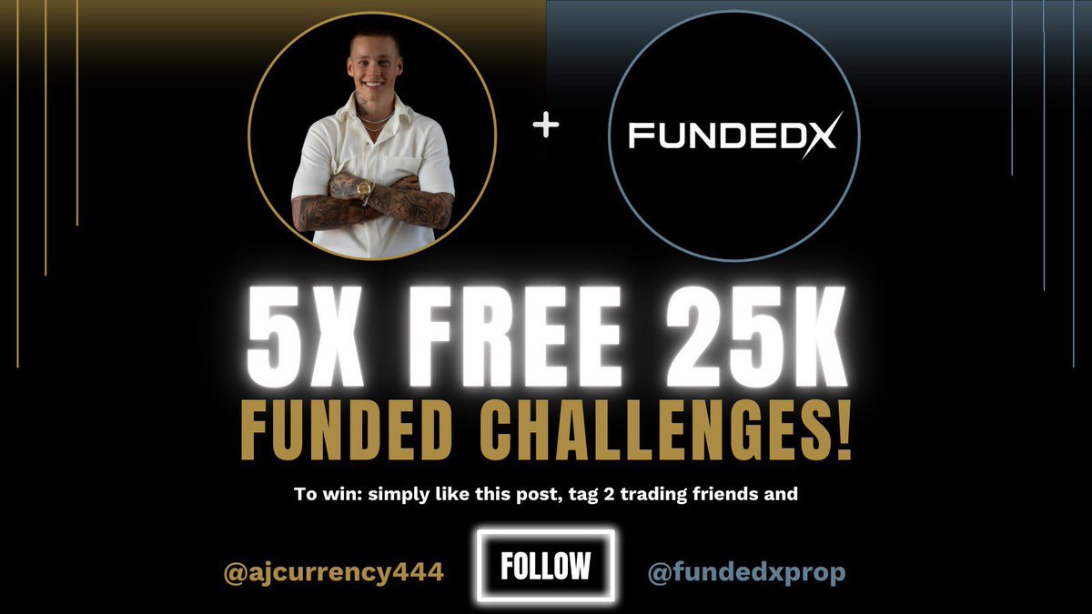 🚀🥳 GIVEAWAY TIME 🥳🚀

I’m giving away 5x $25k challenges with <a href="/fundedxprop/">FundedX</a> 🔥🔥🔥

All you have to do to go in the draw is:

1: like this post
2: follow @ajcurrency444 and <a href="/fundedxprop/">FundedX</a>
3: tag 2 friends

Winners announced the 1st of May 🙏🏼

Good luck!!