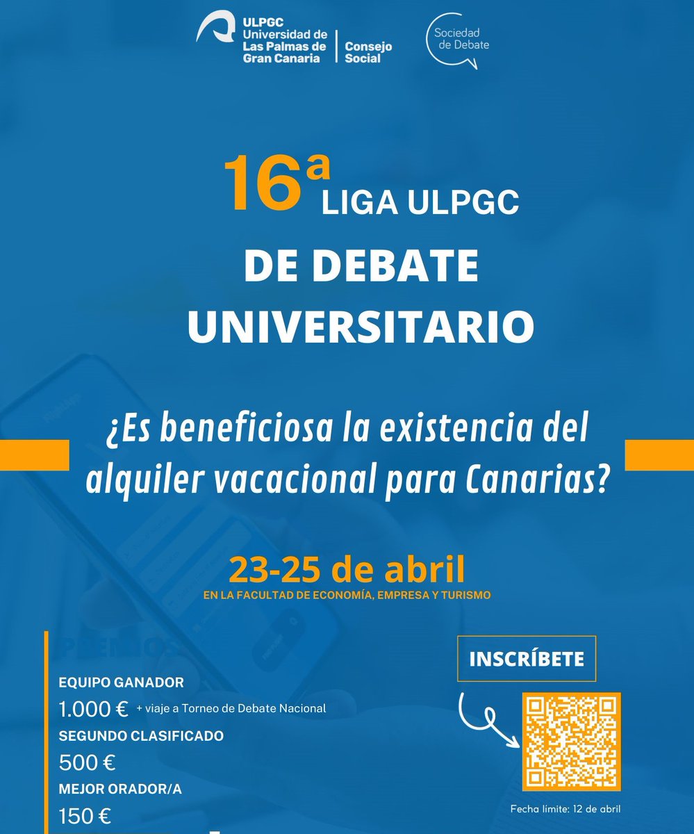 🎤📢 ¡Hoy es el gran día! No te pierdas las semifinales y finales de la XVI Liga de Debate ULPGC 🗓️ Jueves 25 /04 📍 Facultad de Economía, Empresa y Turismo ⏰ Semifinales a las 17:30h 🕖 Sesión final a las 19h 📺 Síguelo en directo 👉 youtube.com/@ULPGCendirecto @csocial_ulpgc