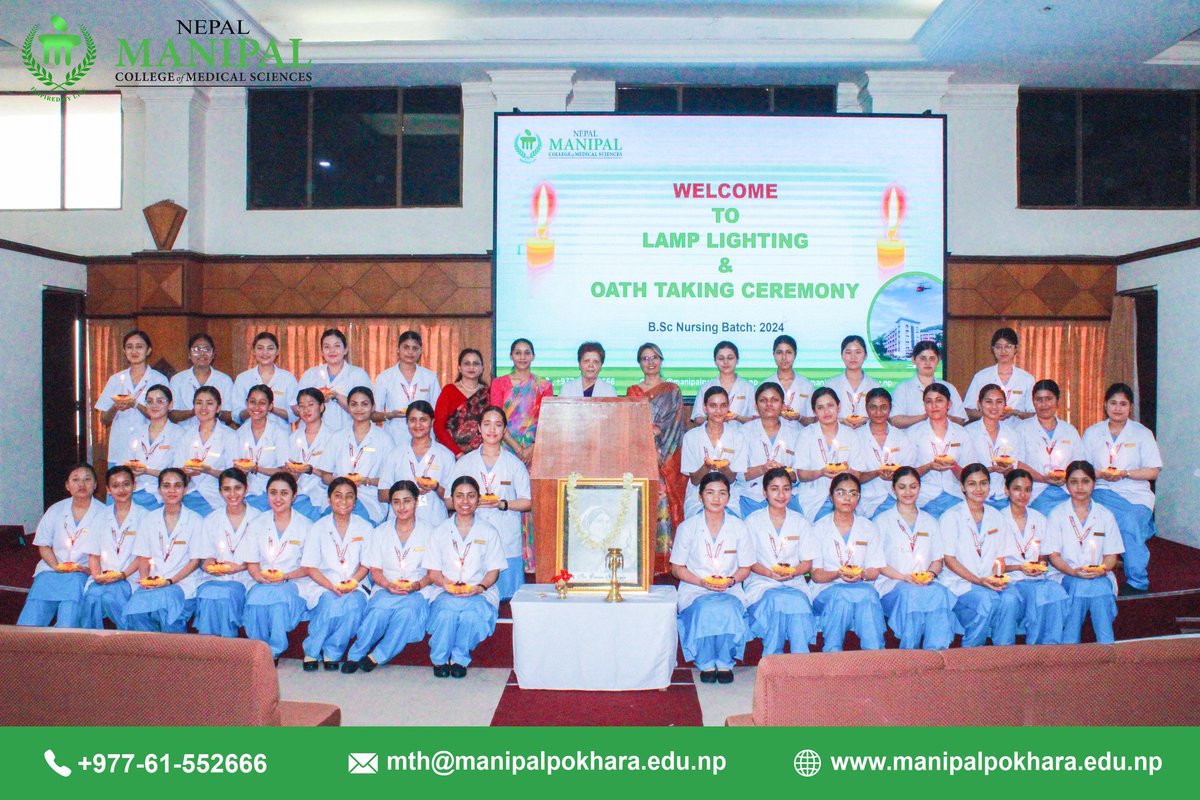 NepalManipal's tweet photo. MANIPAL College of medical sciences, NURSING PROGRAM celebrates
"LAMP LIGHTING AND OATH TAKING CEREMONY"
of B. Sc. Nursing 2024 Batch.
#NepalManipal #NepalManipalTeachingHospital #ManipalPokhara #PokharaManipal #BatasManipal #ManipalBatas https://t.co/ikPyo5GHo7