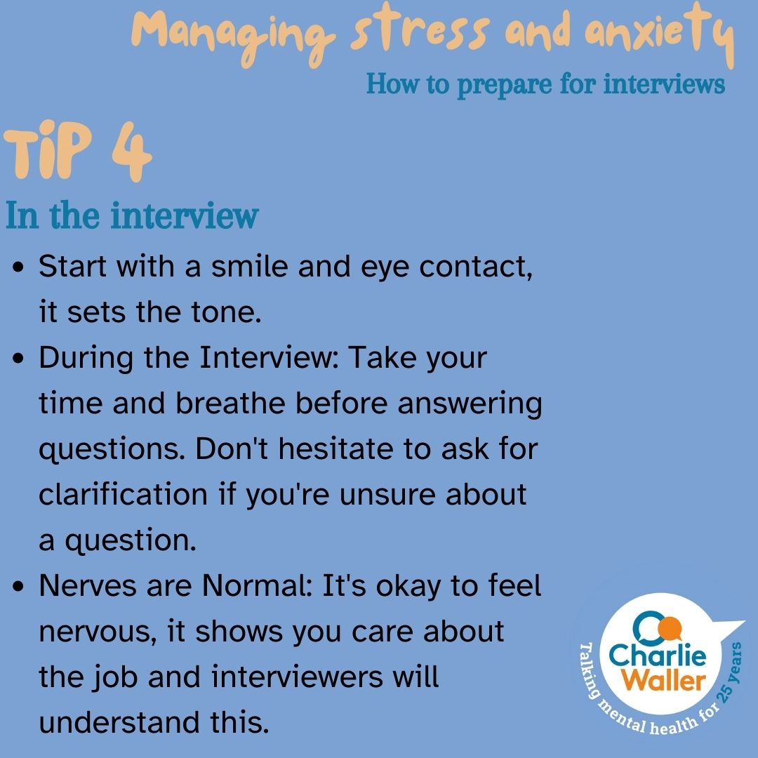 🌟 Tip 4: Own the interview! ⏳ Remember, it's okay to take your time and embrace those nerves—they show you care! 💼 Dive deeper into mastering your interview game at the @charliewalleruk website! 💡 bit.ly/441Xtv2  #StressAwarenessMonth #InterviewSuccess