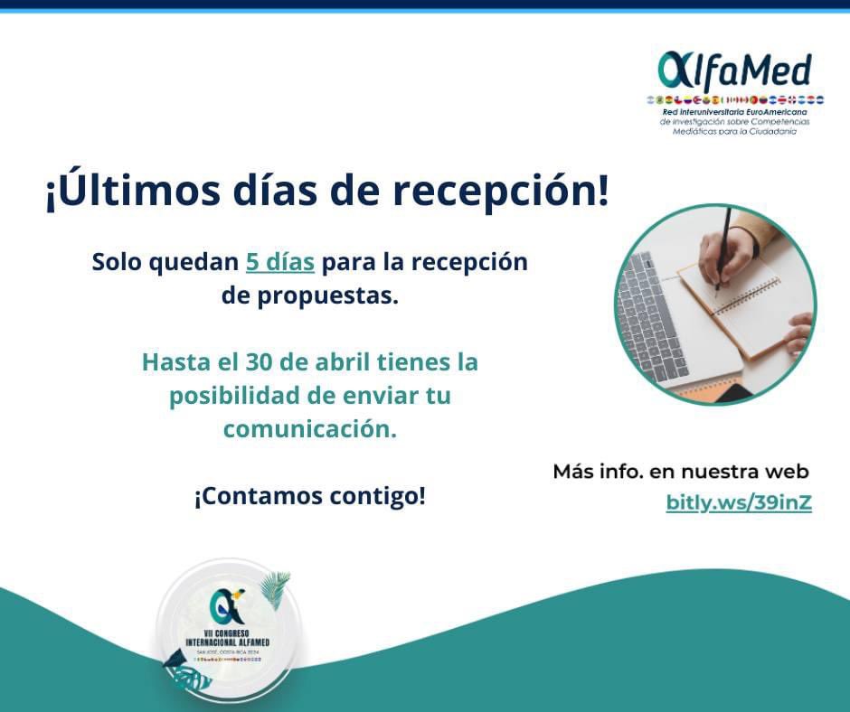 red_alfamed's tweet photo. ⚠️ ¡Últimos días para presentar tu comunicación! ⚠️

Tienes hasta el 30 de abril. 

📍Accede a nuestra web: 
📍Descarga la plantilla
📍Sube el documento en el formulario de inscripción
📍Inscribe a todos tus co-autore/as

¡No dejes pasar tu oportunidad! 🌐👏🏻 https://t.co/pDZRqhcnuj