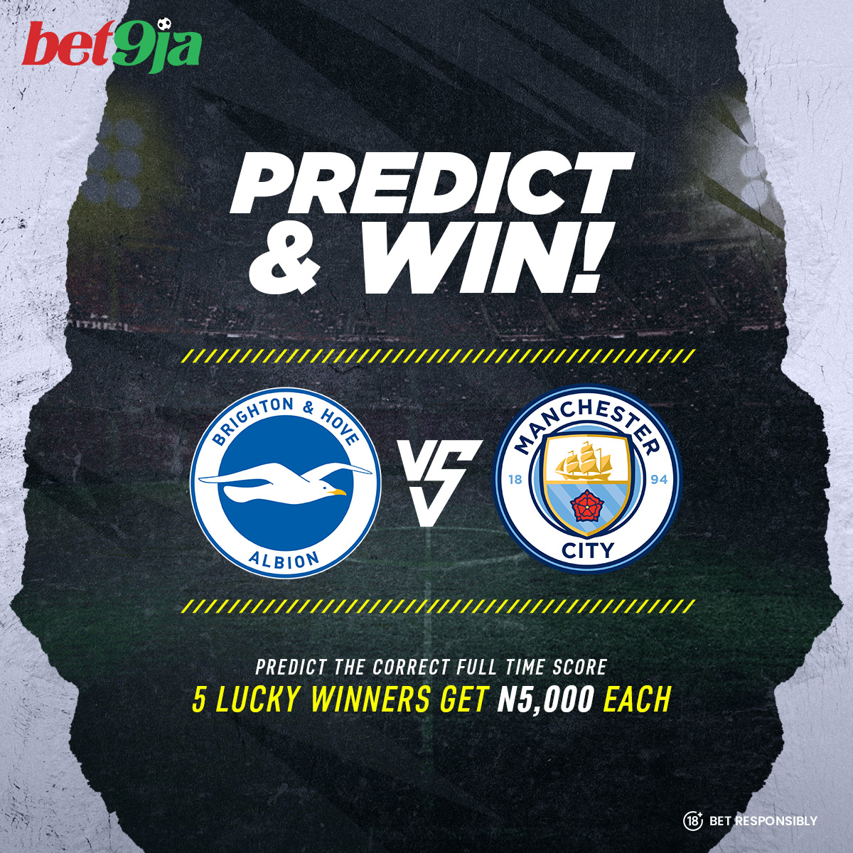 Comment the correct full-time score & your 𝐛𝐞𝐭𝟗𝐣𝐚 𝐈𝐃 and stand a chance to win N5,000

All predictions end on Thursday 25th April 2024 at 6:00 pm

Multiple and/or edited comments will be disqualified.

Five winners will be selected at random

#Bet9jaPredictAndwin