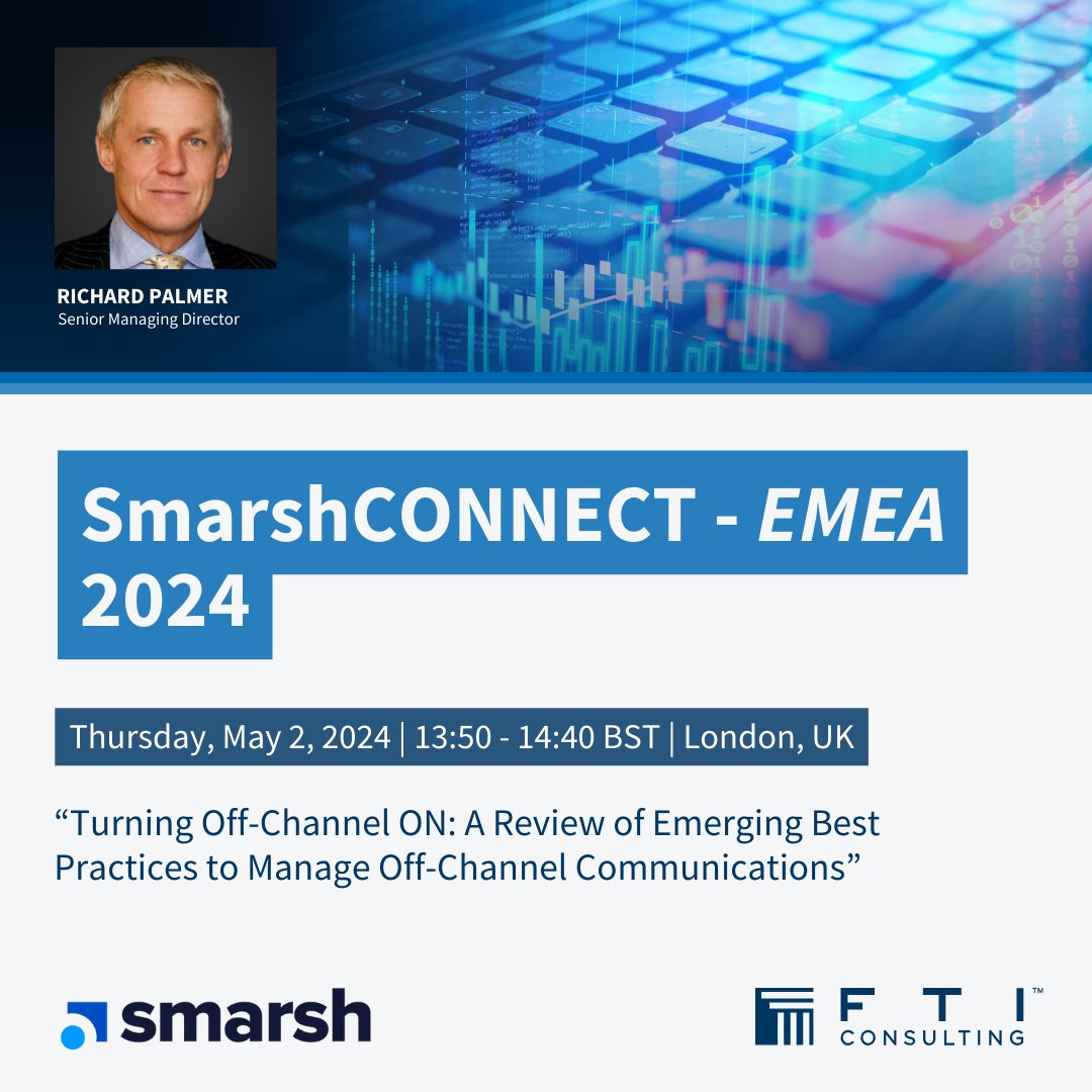 Join the @FTITech team next week at @SmarshInc CONNECT EMEA - where Richard Palmer will join Blane Warrene and Shaun Hurst for a discussion on best practices for managing off-channel communications. Learn more about the event here: bit.ly/3JpWbAf