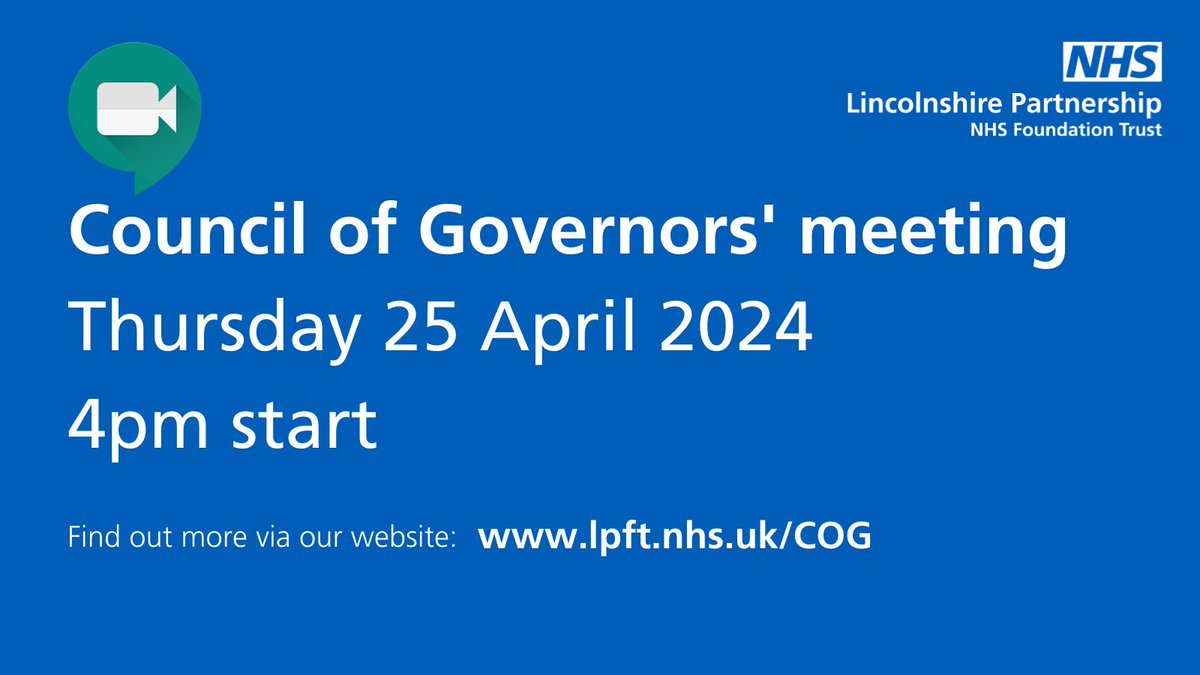 📢 Our Council of Governors' meeting takes place today at 4pm. You can listen to it via lpft.nhs.uk/COG #lpftcog