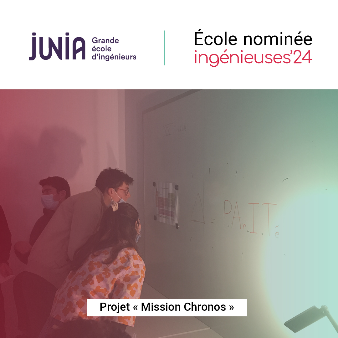 #Ingénieuses2024 👏 L'école @Junia_ingenieur est nominée pour son projet « Mission Chronos ». Découvrez le projet sur 👉 ingenieuses.fr/2024/04/25/mis… 🏆 Et rdv le 16 mai pour la cérémonie 🔗cdefi.fr/fr/evenements/……#Ingénieuses2024