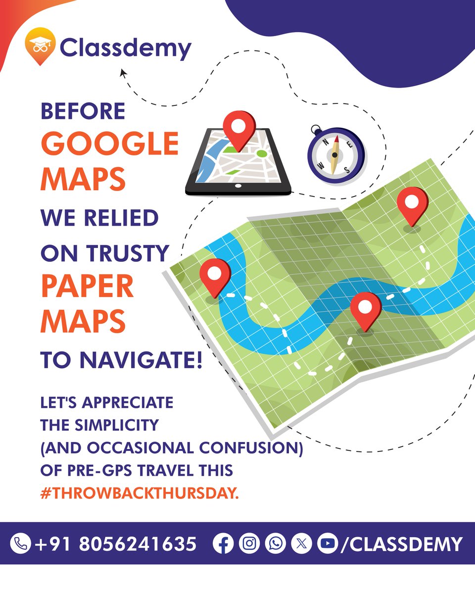 classdemy's tweet photo. Before Google Maps, we relied on trusty paper maps to navigate! 🗺️ Let's appreciate the simplicity (and occasional confusion) of pre-GPS travel this #ThrowbackThursday.

#Classdemy #DigitalMarketingAcademy #PaperMaps #LostWithoutGPS #OldSchoolTravel #TravelThrowback https://t.co/q9zY8vrak1