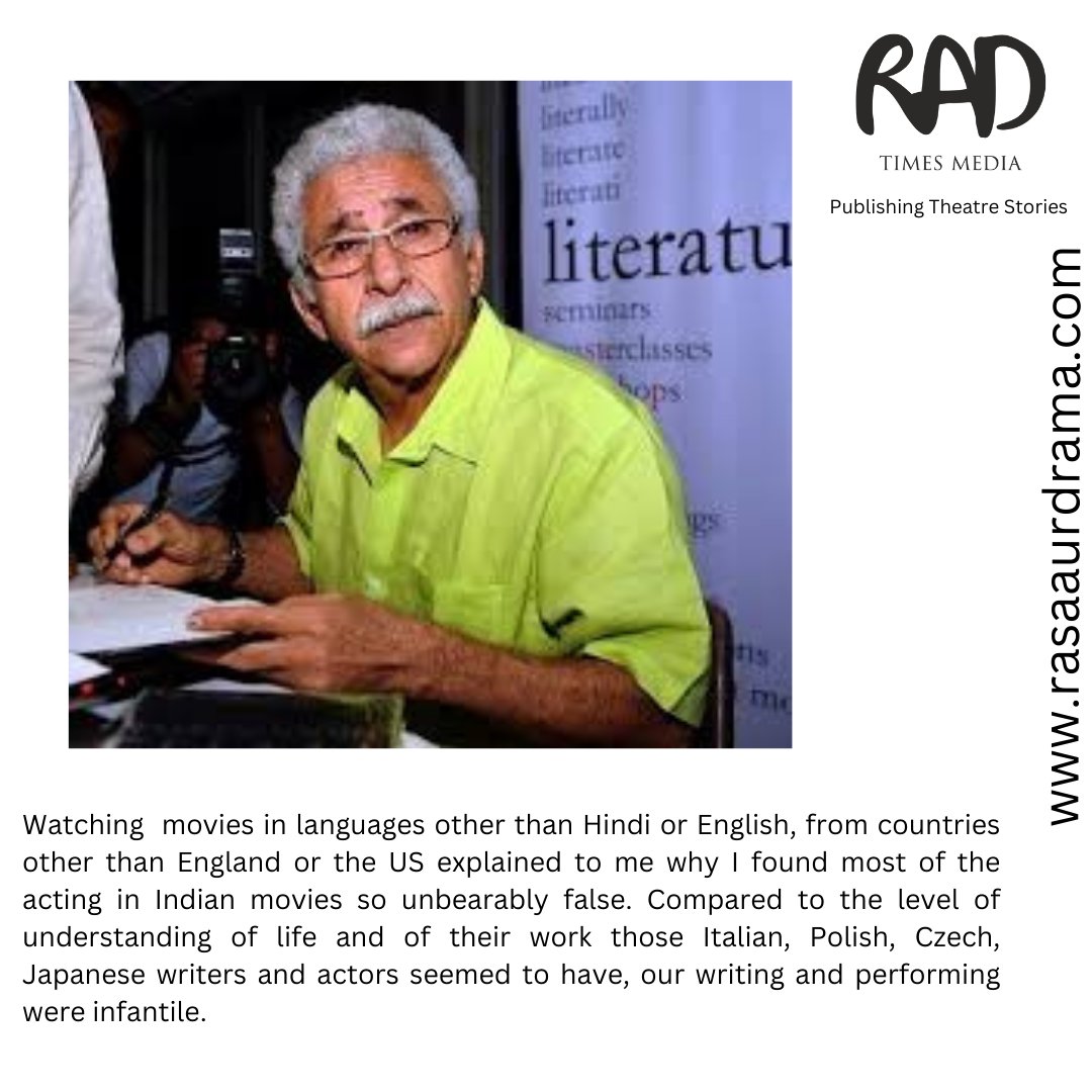 rasaaurdrama's tweet photo. Just finished reading the memoirs of artist Naseer Sir. It felt like a practical guide to navigate the entertainment/arts universe in our country. Also, a quite practiucal-no-nonsense autobiography minus the stardom : ) 

#naseeruddinshah #rasaaurdrama.com #radtimes https://t.co/OQxbSBAk5V